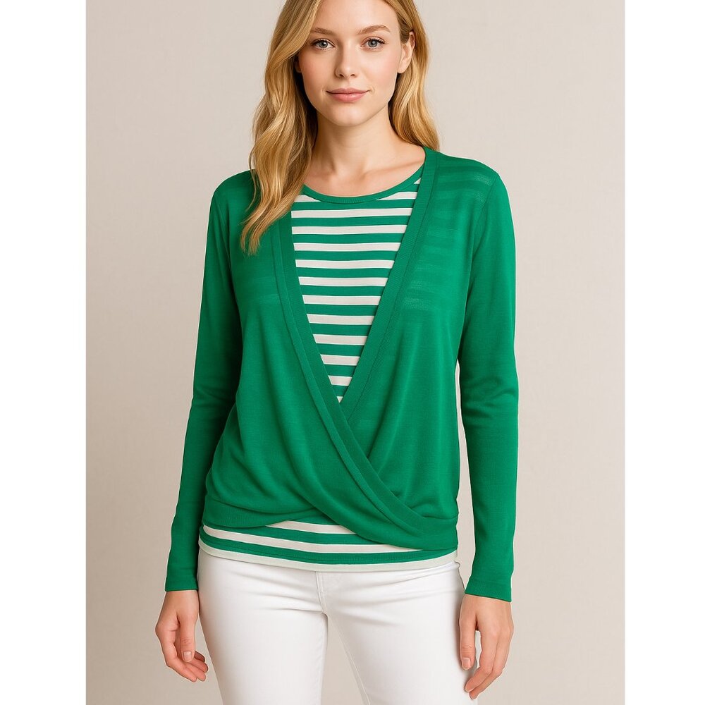 NEW NY Collection Striped Surplice Sweater - Sz M